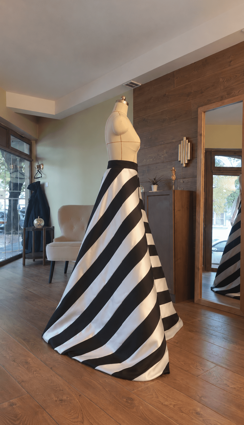 Luxury Designer Mikado Overskirt – Black & White Striped Detachable Ball Gown Skirt, Dramatic Formal Evening Overskirt - Asya Kolarova