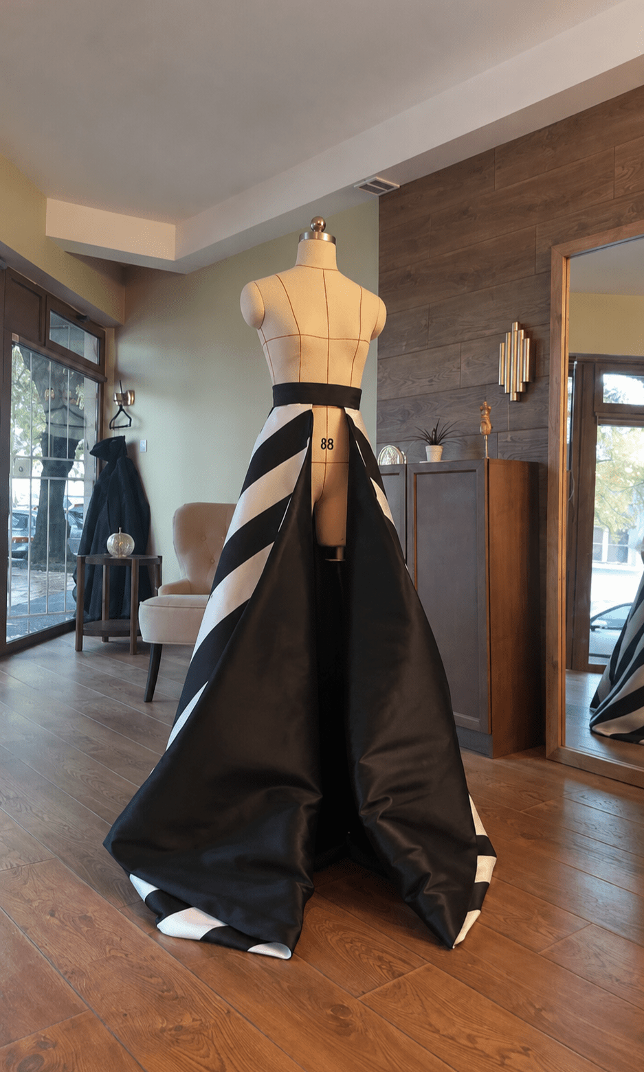 Luxury Designer Mikado Overskirt – Black & White Striped Detachable Ball Gown Skirt, Dramatic Formal Evening Overskirt - Asya Kolarova
