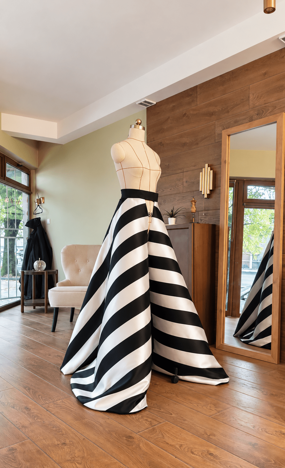 Luxury Designer Mikado Overskirt – Black & White Striped Detachable Ball Gown Skirt, Dramatic Formal Evening Overskirt - Asya Kolarova