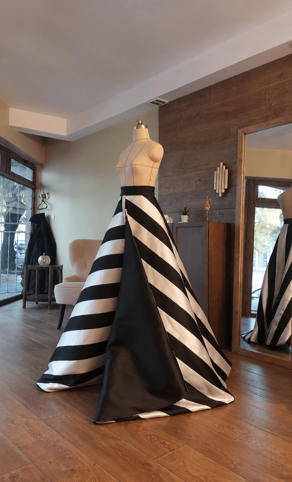 Luxury Designer Mikado Overskirt – Black & White Striped Detachable Ball Gown Skirt, Dramatic Formal Evening Overskirt - Asya Kolarova
