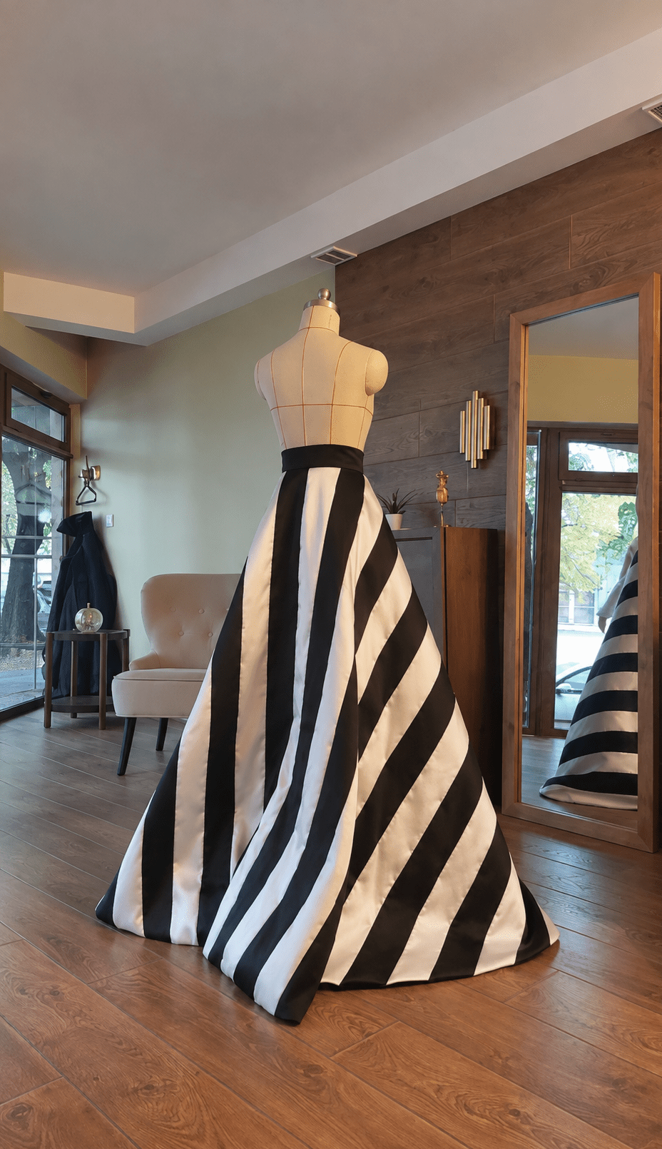 Luxury Designer Mikado Overskirt – Black & White Striped Detachable Ball Gown Skirt, Dramatic Formal Evening Overskirt - Asya Kolarova