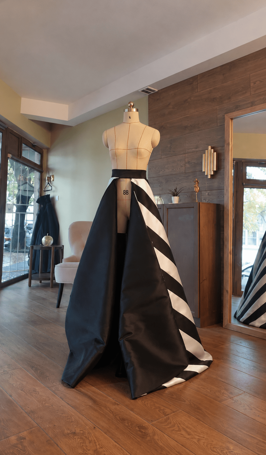 Luxury Designer Mikado Overskirt – Black & White Striped Detachable Ball Gown Skirt, Dramatic Formal Evening Overskirt - Asya Kolarova