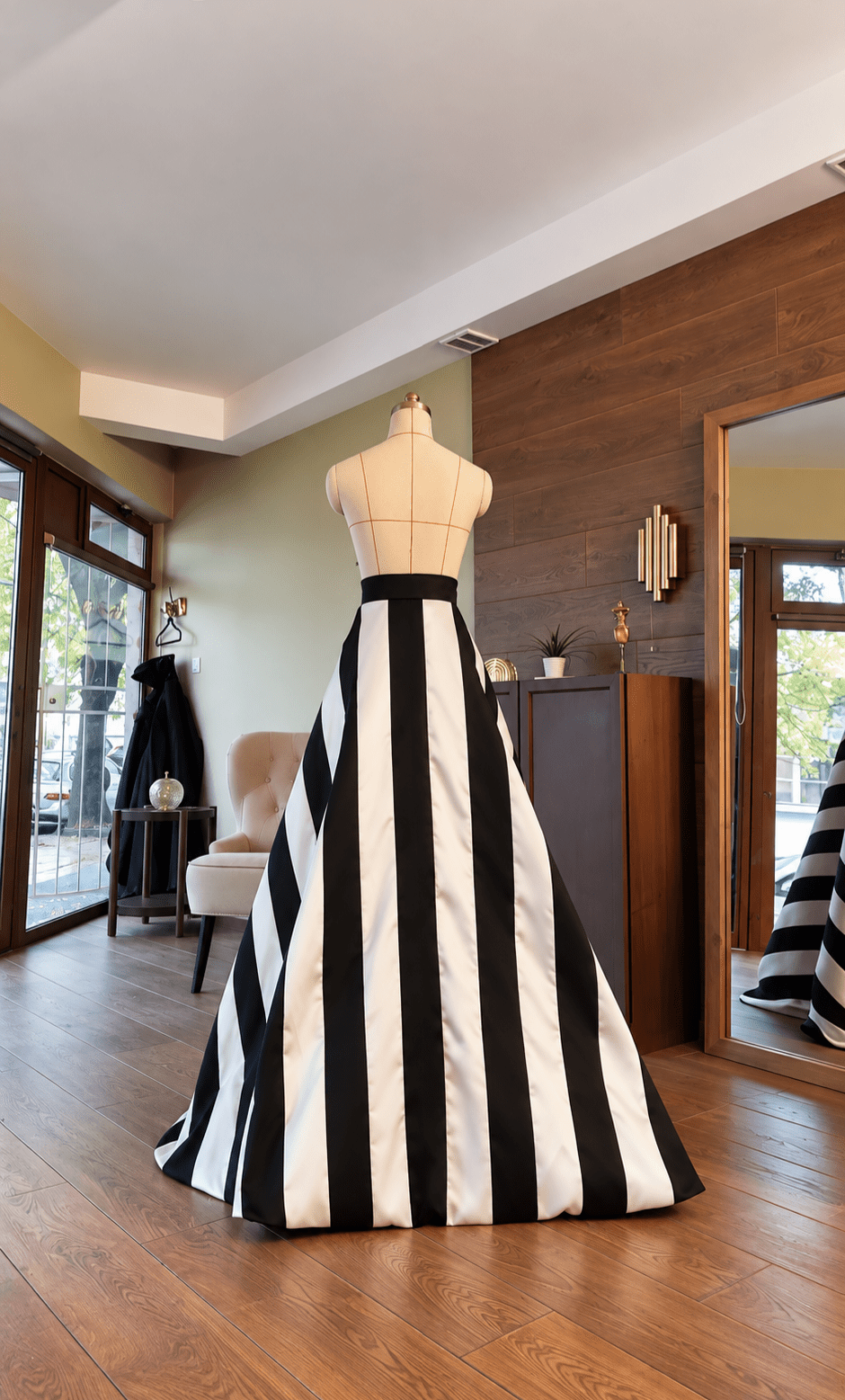 Luxury Designer Mikado Overskirt – Black & White Striped Detachable Ball Gown Skirt, Dramatic Formal Evening Overskirt - Asya Kolarova