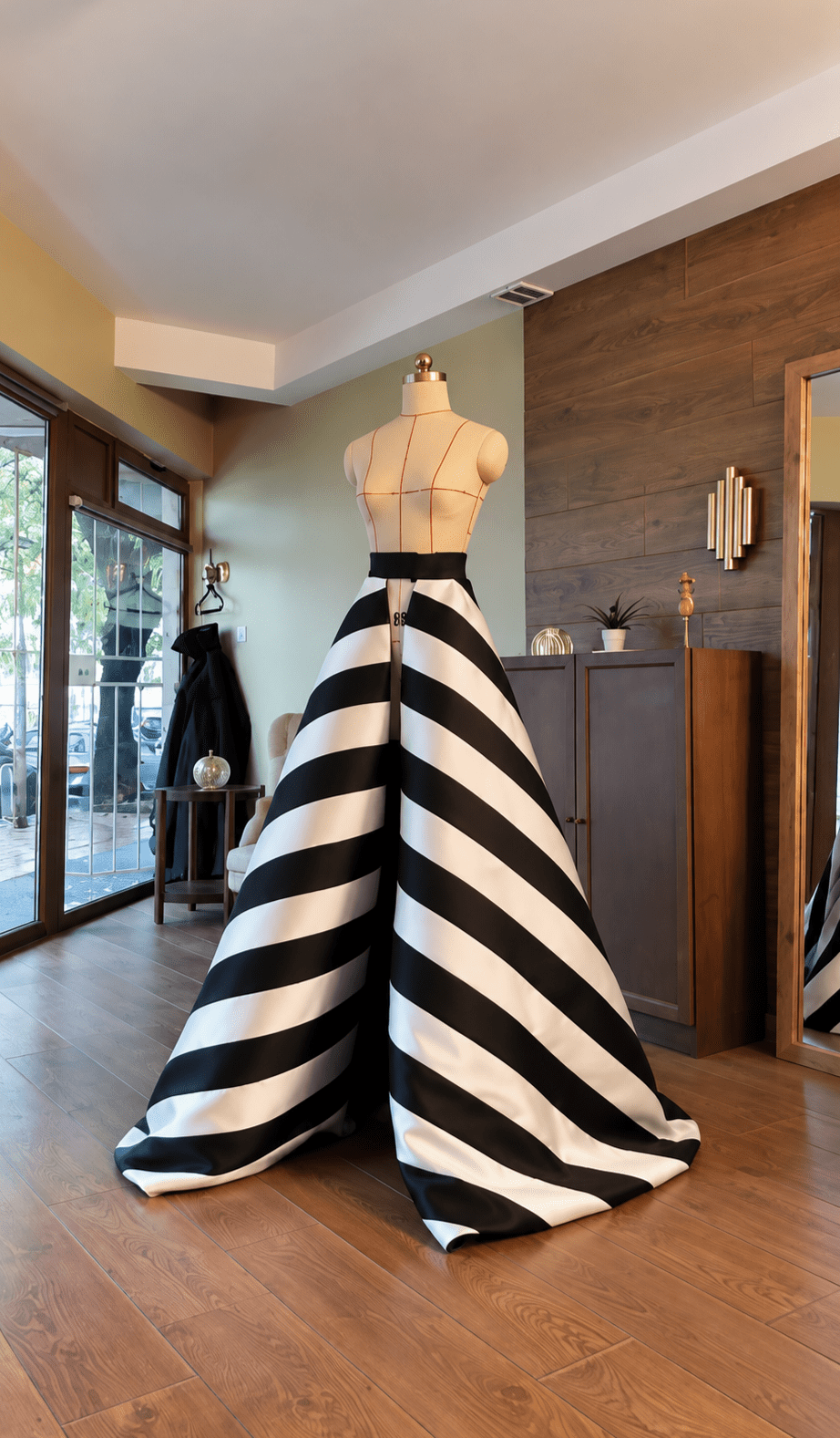 Luxury Designer Mikado Overskirt – Black & White Striped Detachable Ball Gown Skirt, Dramatic Formal Evening Overskirt - Asya Kolarova