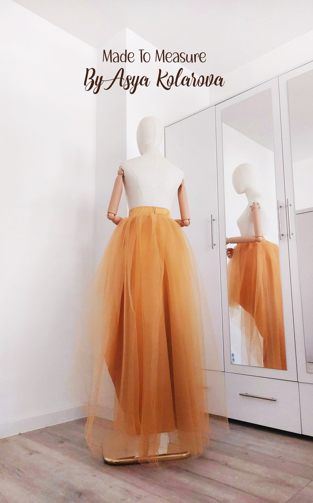Luxury High Low Tulle Skirt – Puffy Asymmetrical Wedding Tutu with Satin Base – Custom Made Formal Skirt in Golden Ochre Bridesmaid Skirt - Made To Measure Skirts By Asya Kolarova