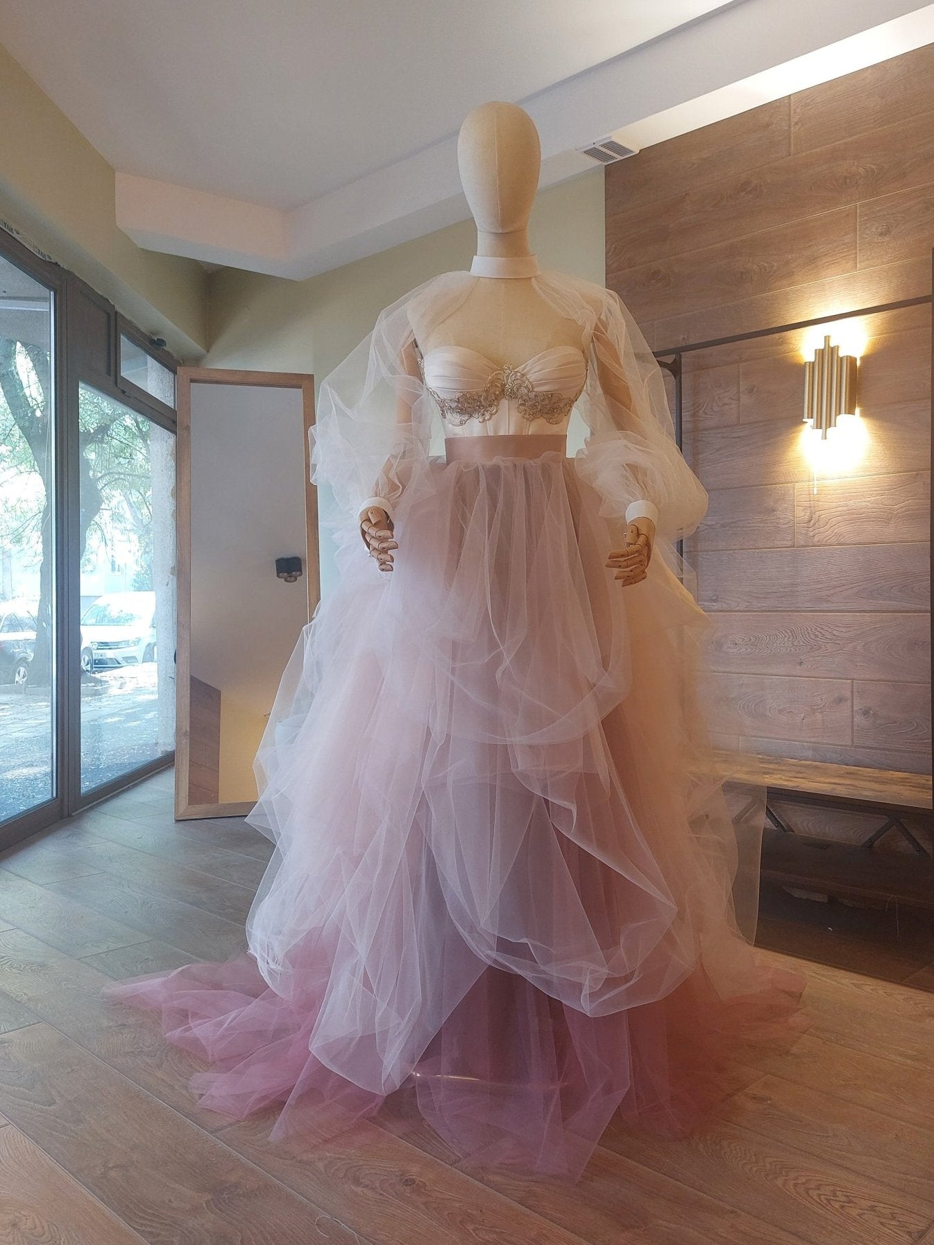 Ombre Tulle Wedding Separates: Corset with Gold Lace, Puffy Sleeves - Made To Measure Skirts By Asya Kolarova