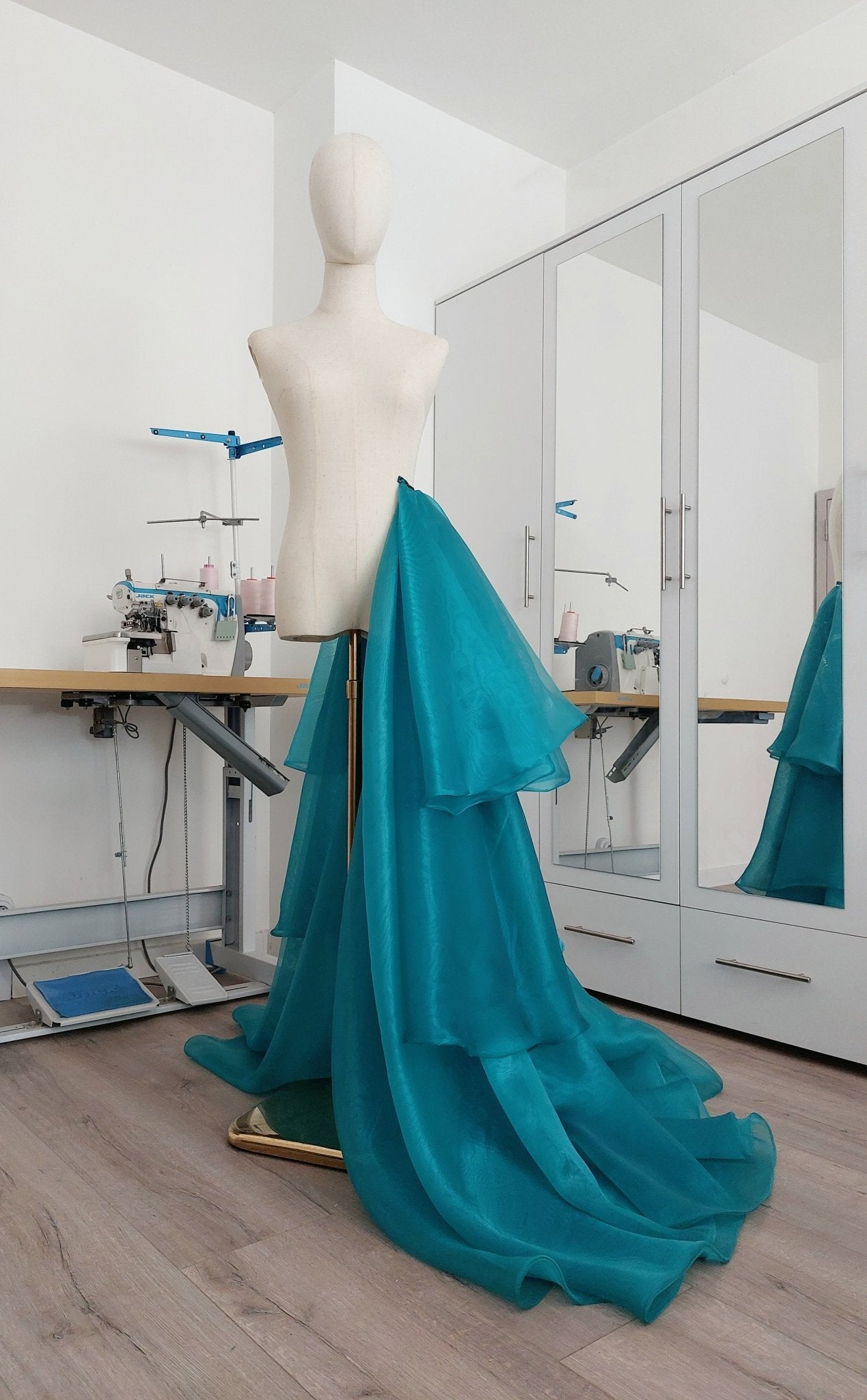 Organza Side Skirt Teal Blue Overskirt with Dramatic Layers Skirt in Floors Formal Wrap Skirt for Prom Gala Photoshoots & Weddings - Made To Measure Skirts By Asya Kolarova
