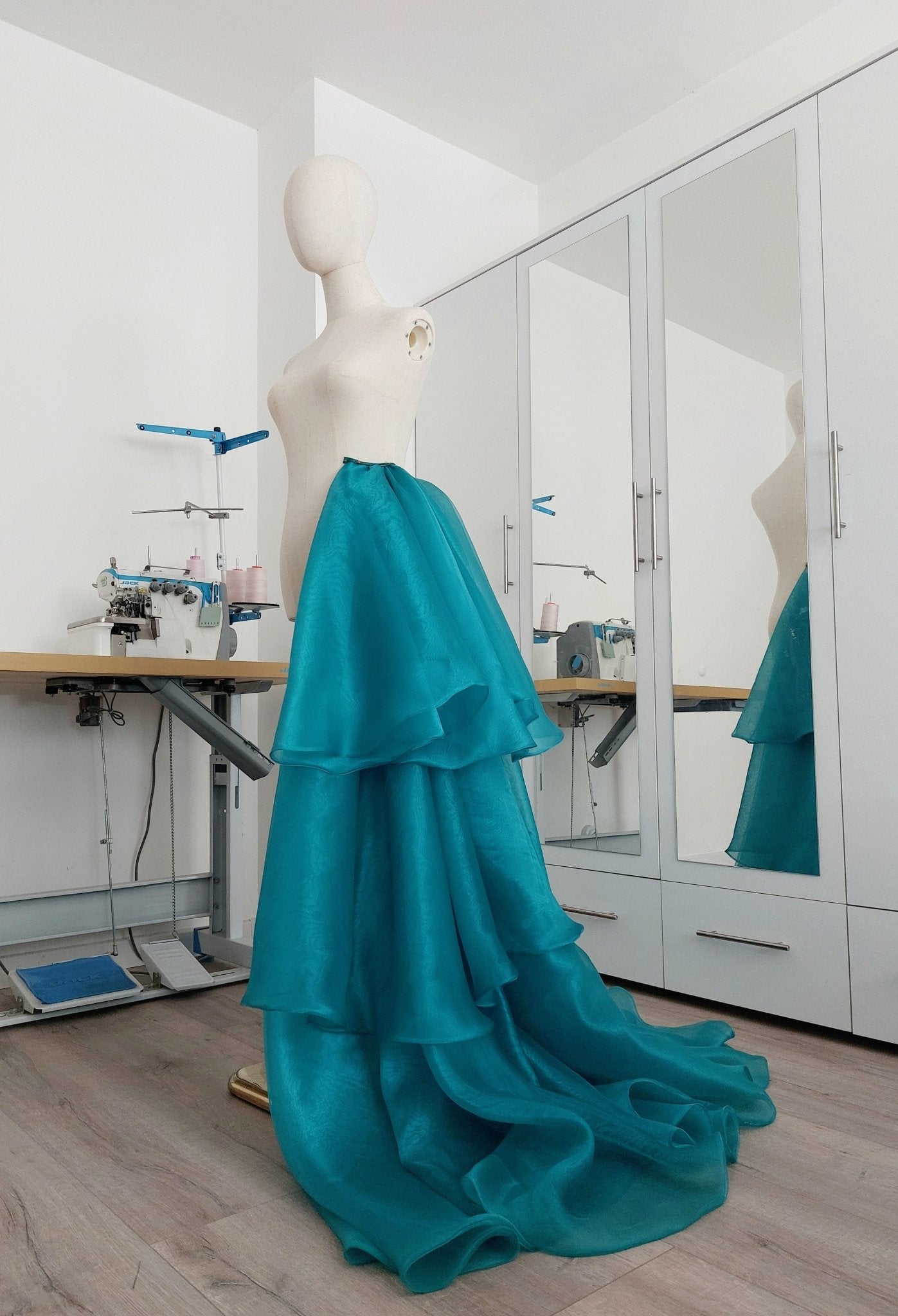 Organza Side Skirt Teal Blue Overskirt with Dramatic Layers Skirt