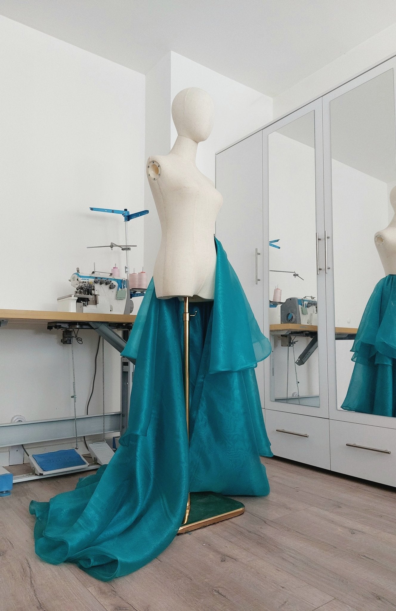 Organza Side Skirt Teal Blue Overskirt with Dramatic Layers Skirt in Floors Formal Wrap Skirt for Prom Gala Photoshoots & Weddings - Made To Measure Skirts By Asya Kolarova