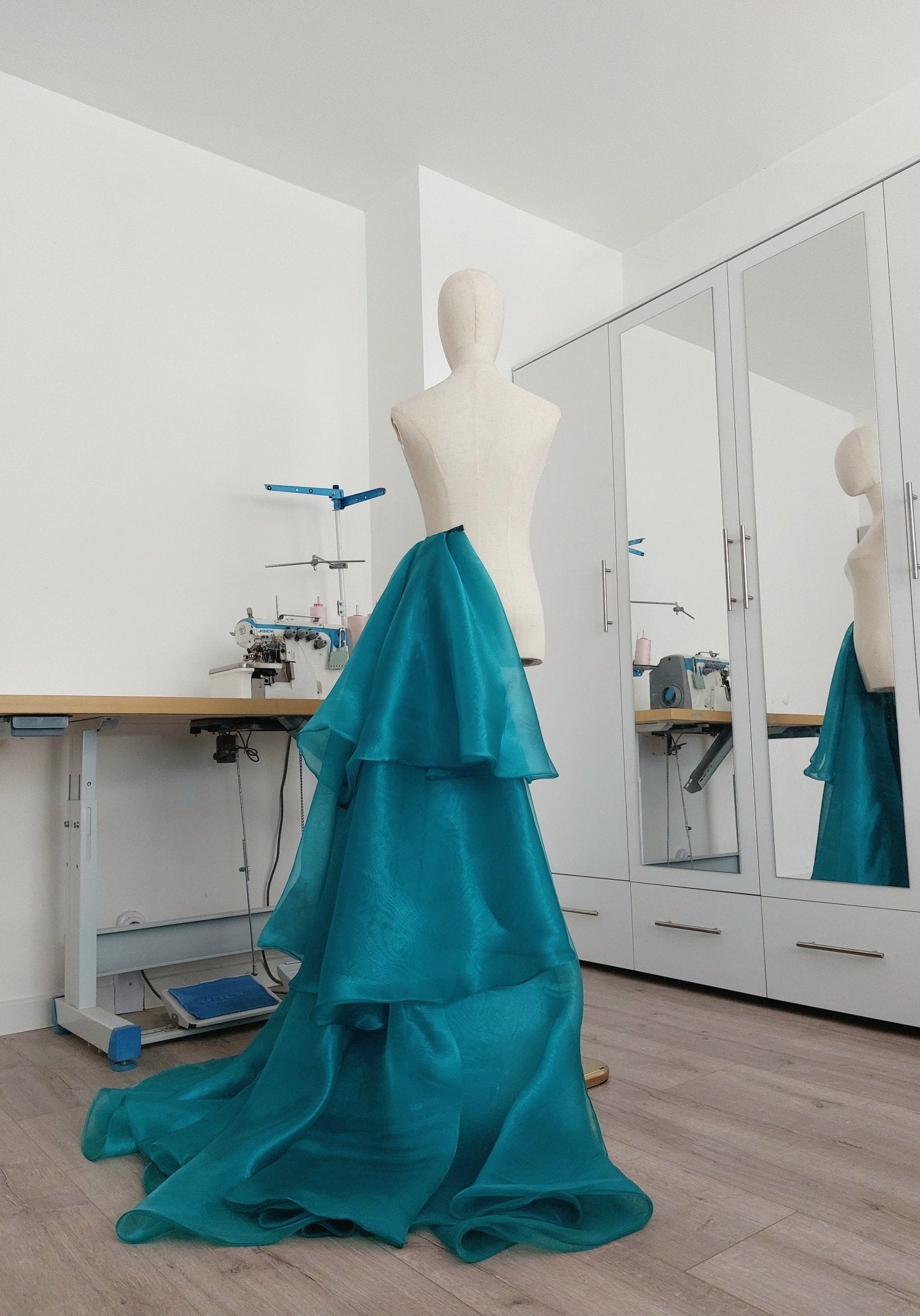 Organza Side Skirt Teal Blue Overskirt with Dramatic Layers Skirt in Floors Formal Wrap Skirt for Prom Gala Photoshoots & Weddings - Made To Measure Skirts By Asya Kolarova