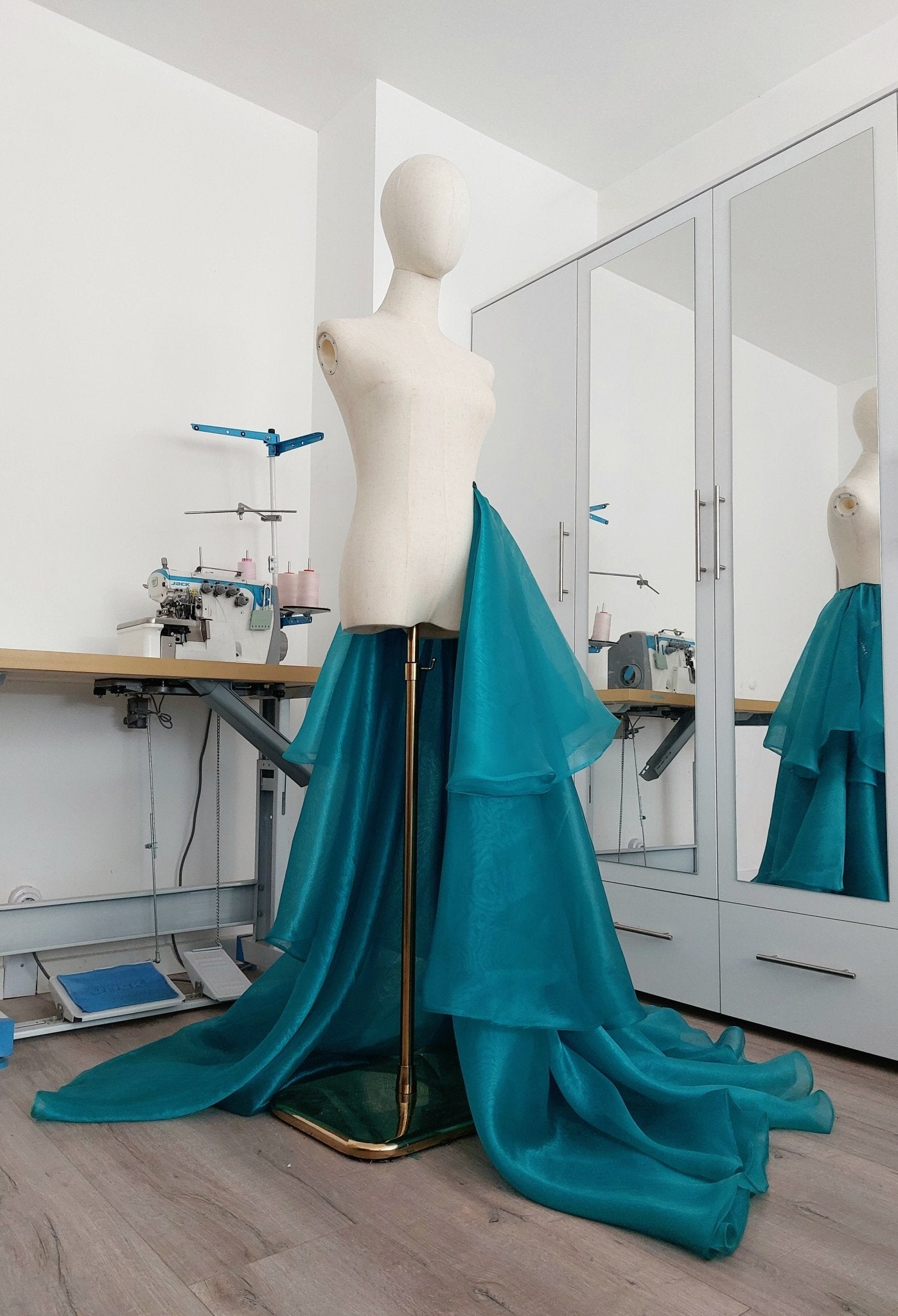 Organza Side Skirt Teal Blue Overskirt with Dramatic Layers Skirt in Floors Formal Wrap Skirt for Prom Gala Photoshoots & Weddings - Made To Measure Skirts By Asya Kolarova