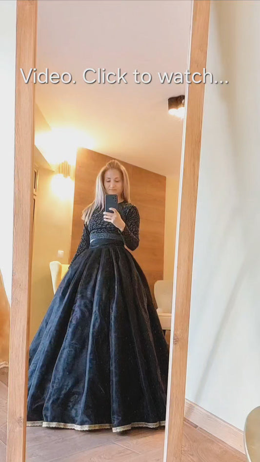 Black Ball Skirt Princess Skirt in Satin & Organza – Dramatic Cosplay Ball Gown with Gold Lace Trim Gothic Costume Separate