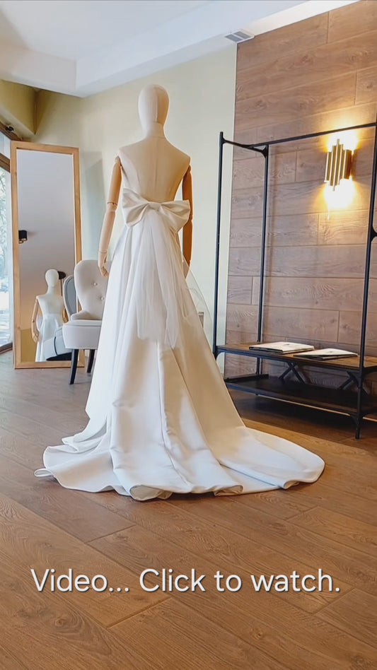 High-Low Bridal Skirt with Train, Big Bow and Pockets: Matte Satin Wedding Gown Separate