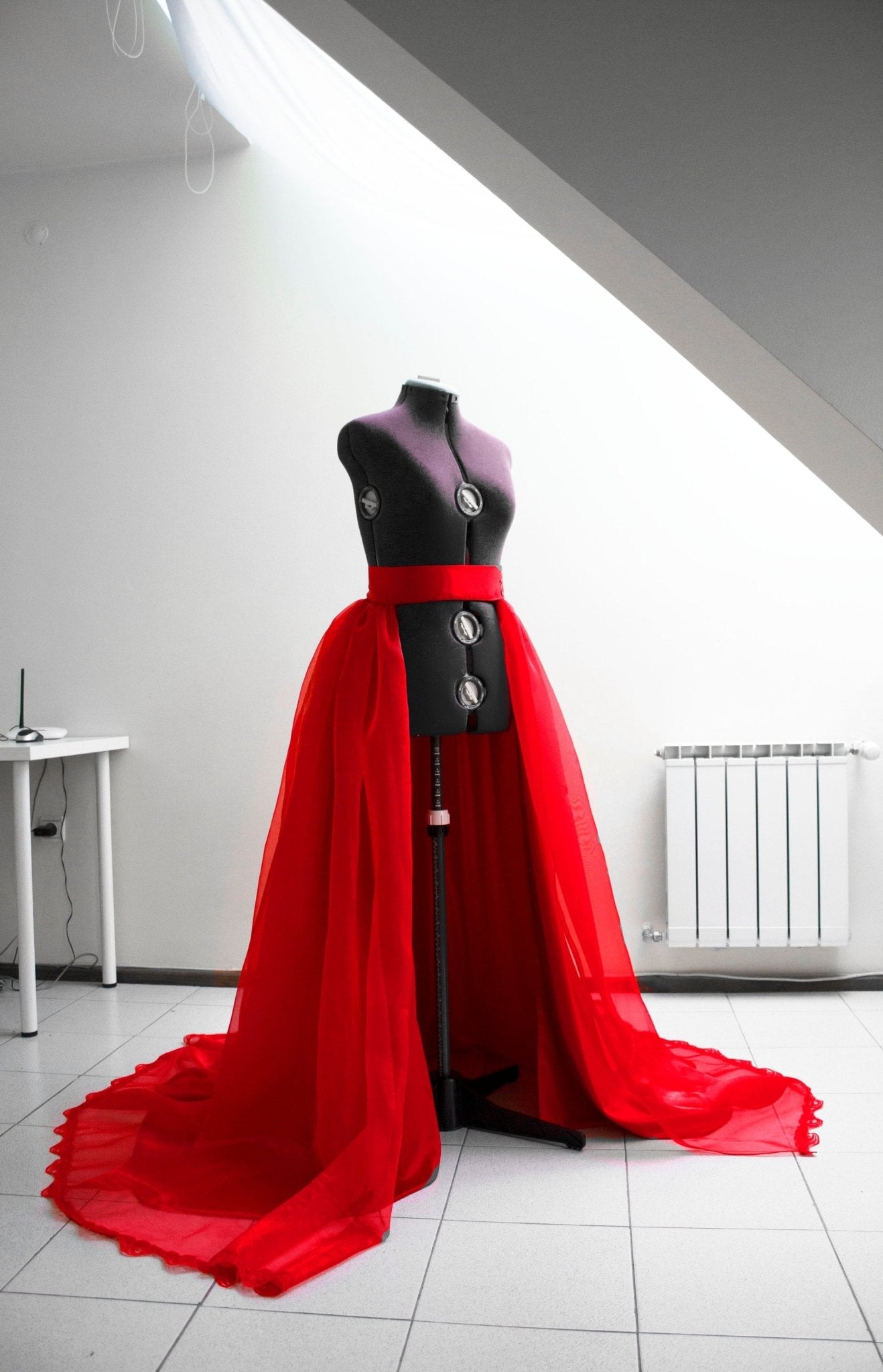 Red Ball Gown Overskirt – Detachable Organza & Taffeta Skirt Overlay – Lace Hem Wedding Train – Custom Made Formal Skirt - Made To Measure By Asya Kolarova