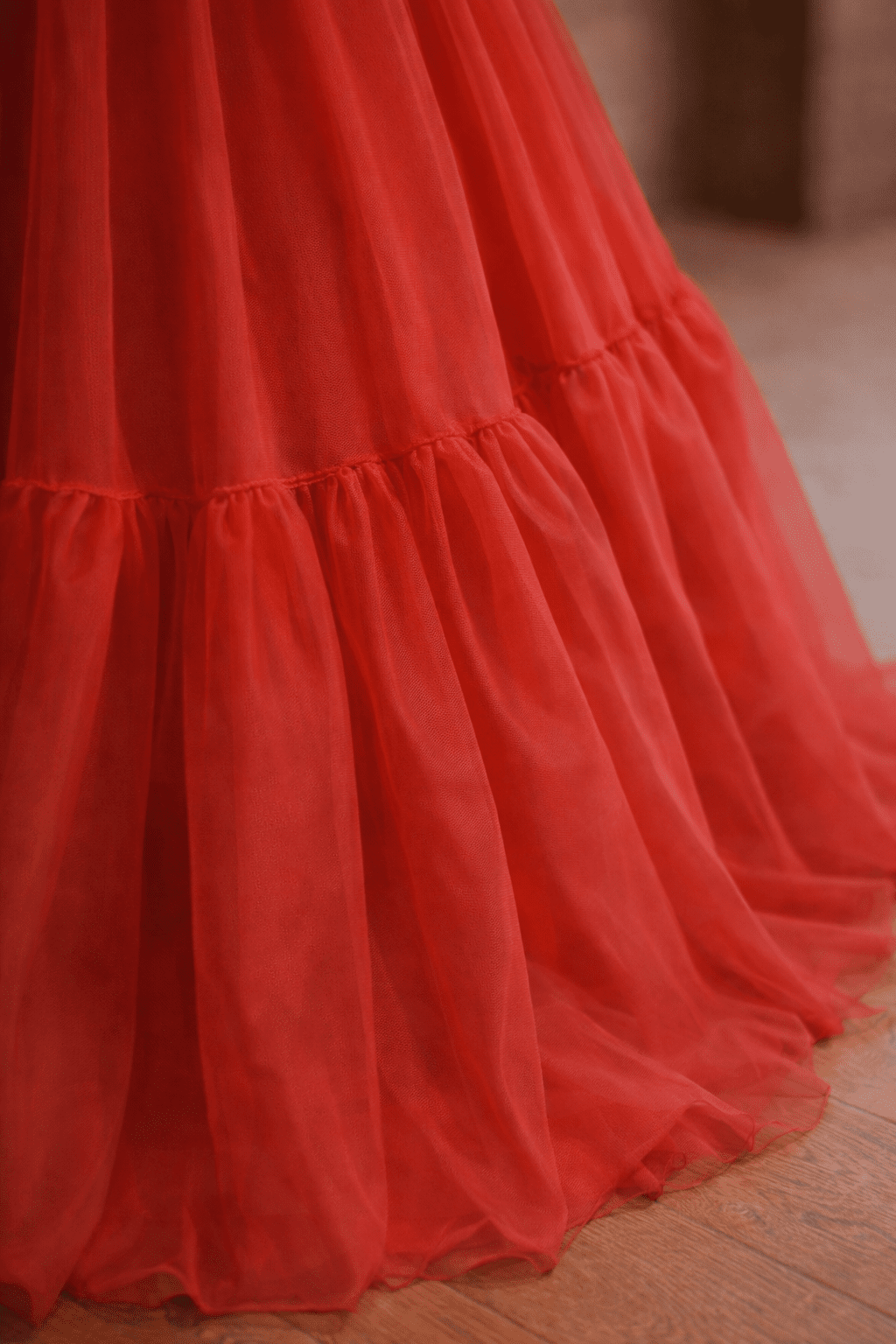 Red Ball Gown with Hourglass Corset & Gold Lace – Matte Satin & Organza, Custom Made Prom Dress - Made To Measure By Asya Kolarova