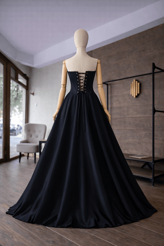 Red & Black Couture Strapless Evening Gown – Handmade Corset Dress with Lace - Up Back, Luxury Taffeta Skirt - Made To Measure By Asya Kolarova