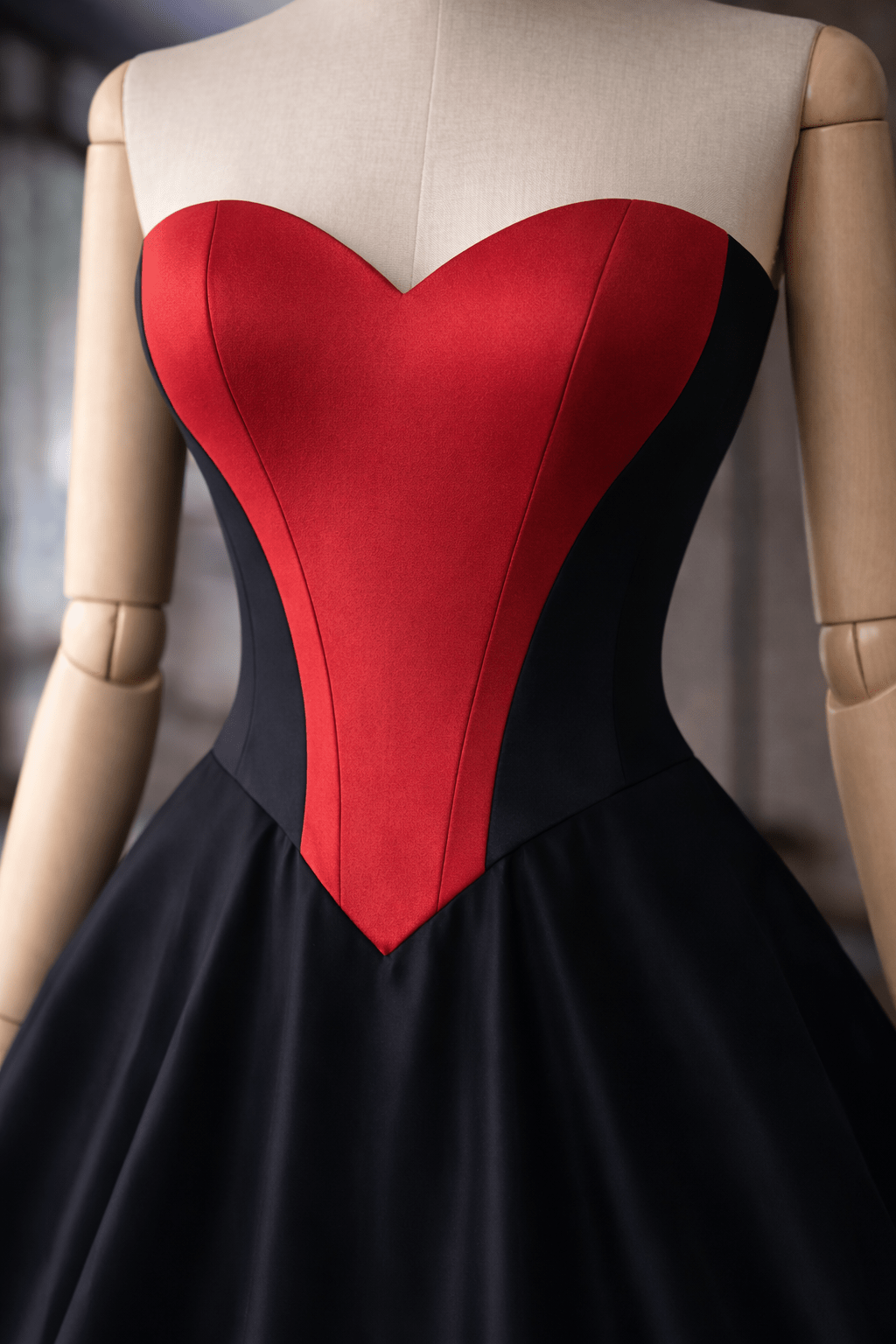 Red & Black Couture Strapless Evening Gown – Handmade Corset Dress with Lace - Up Back, Luxury Taffeta Skirt - Made To Measure By Asya Kolarova