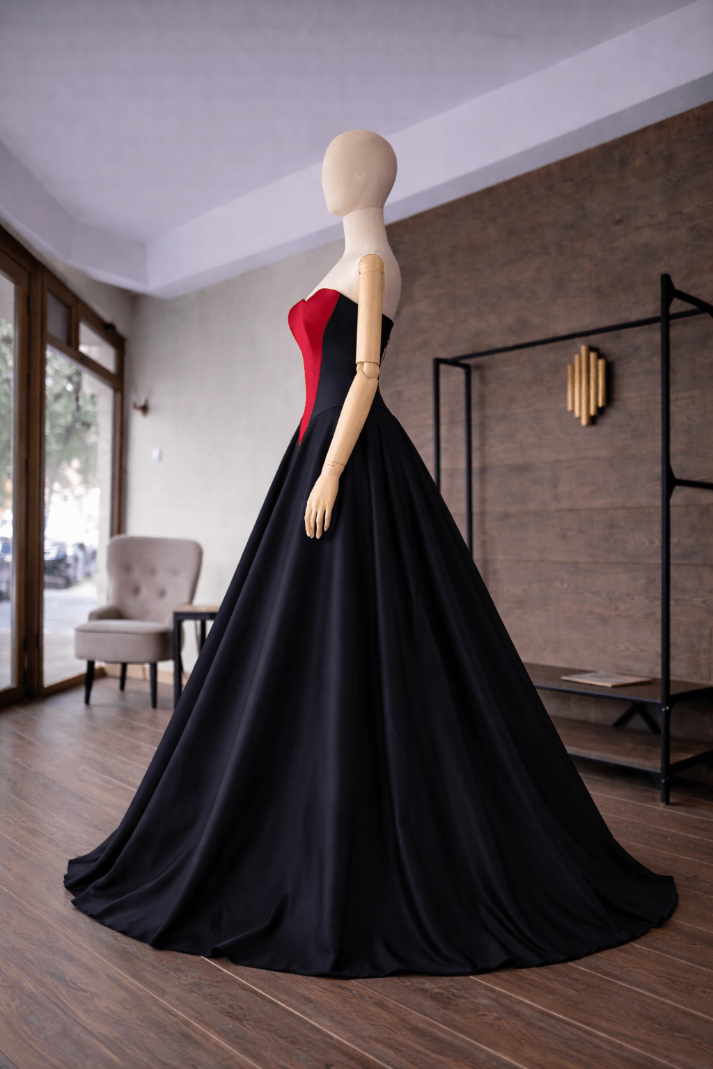 Red & Black Couture Strapless Evening Gown – Handmade Corset Dress with Lace - Up Back, Luxury Taffeta Skirt - Made To Measure By Asya Kolarova