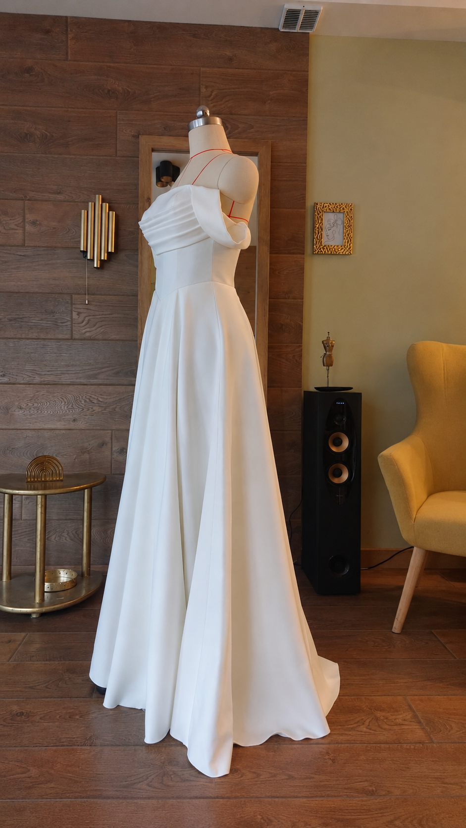 Full-length front view of milk-white Barbie georgette bridal dress