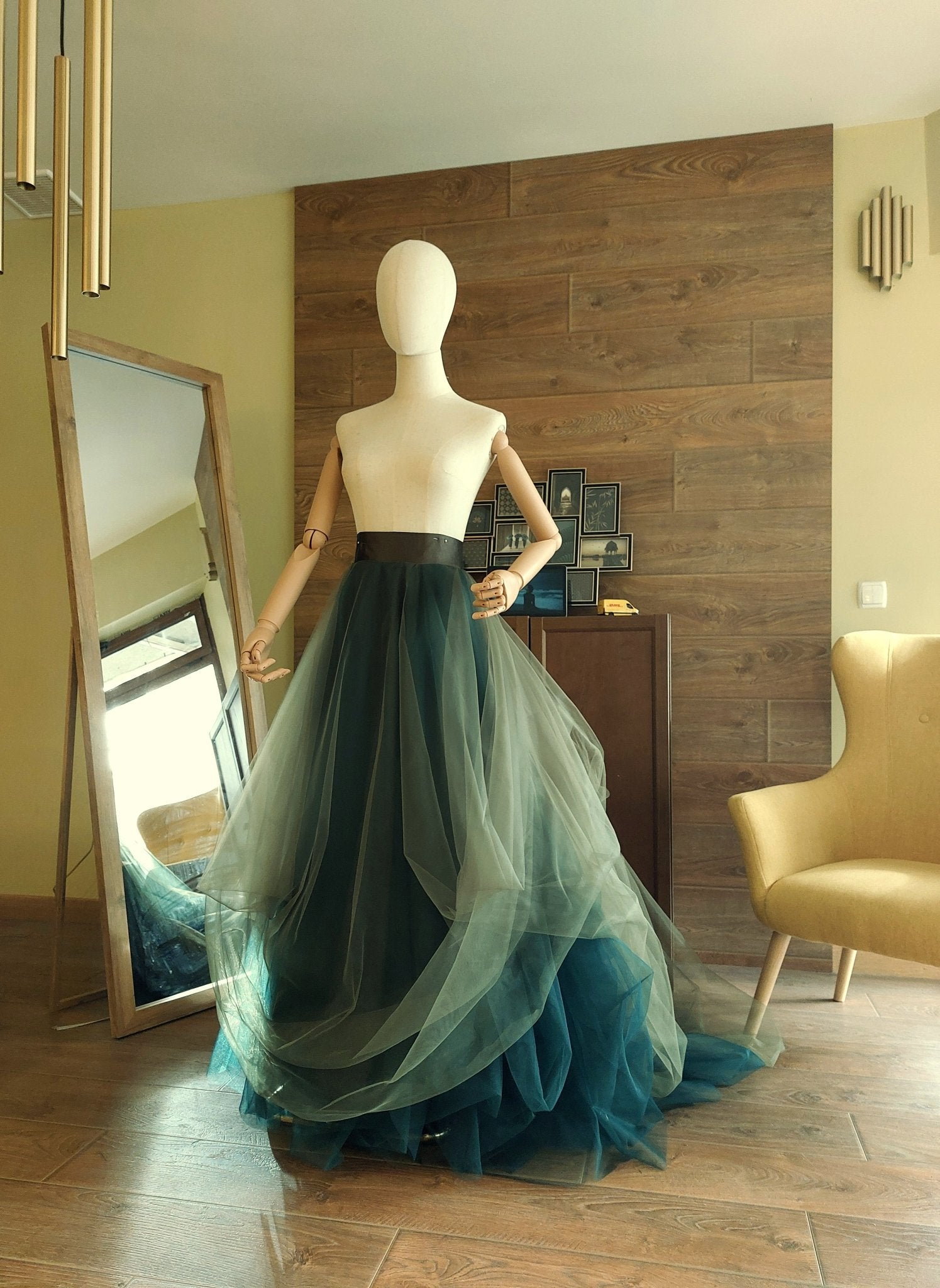 Sculptural High - Low Bridal Tulle Skirt with Train – Ombre Green Wedding Skirt – Custom Made by Asya Kolarova - Asya Kolarova