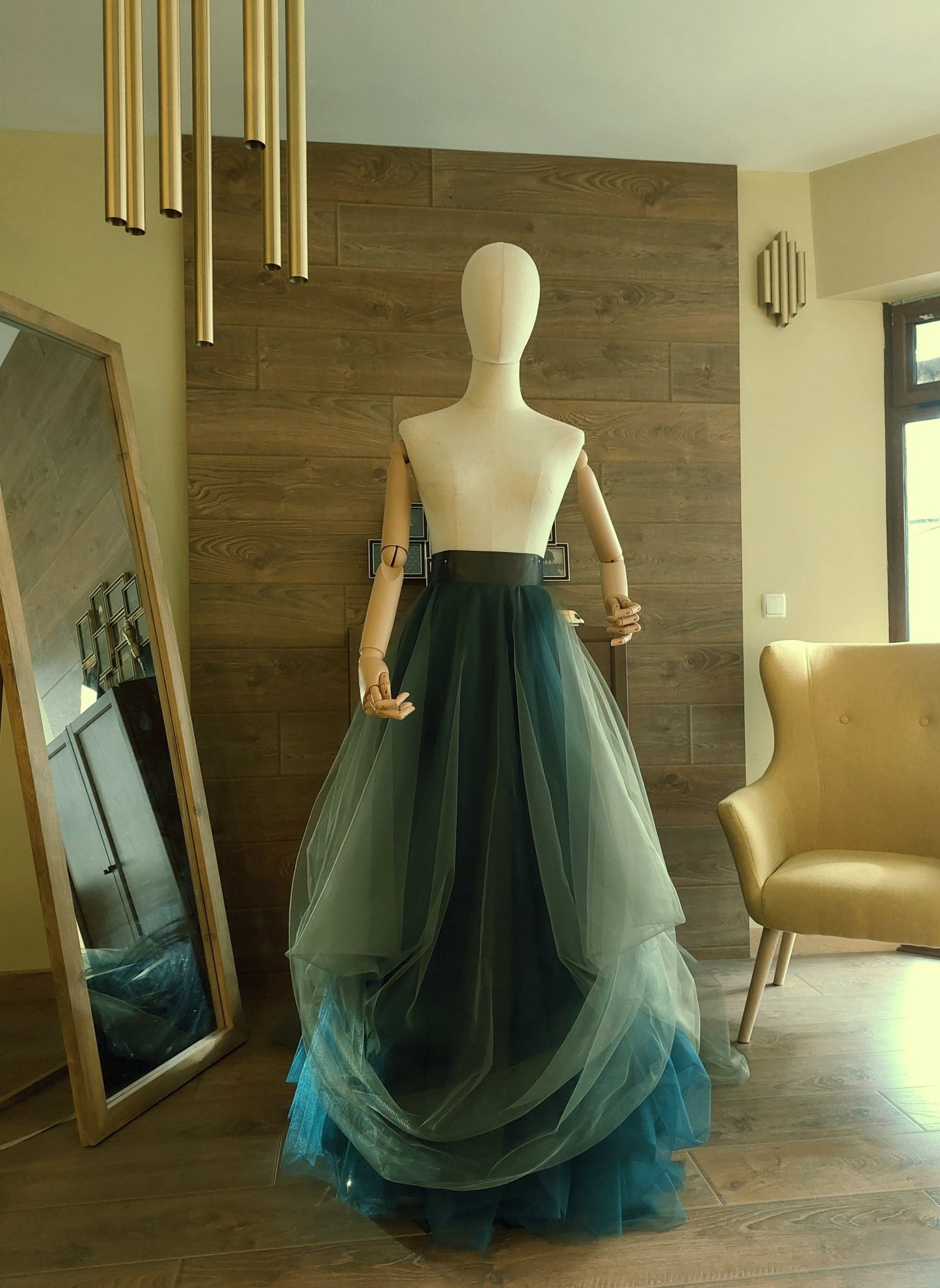 Sculptural High - Low Bridal Tulle Skirt with Train – Ombre Green Wedding Skirt – Custom Made by Asya Kolarova - Asya Kolarova