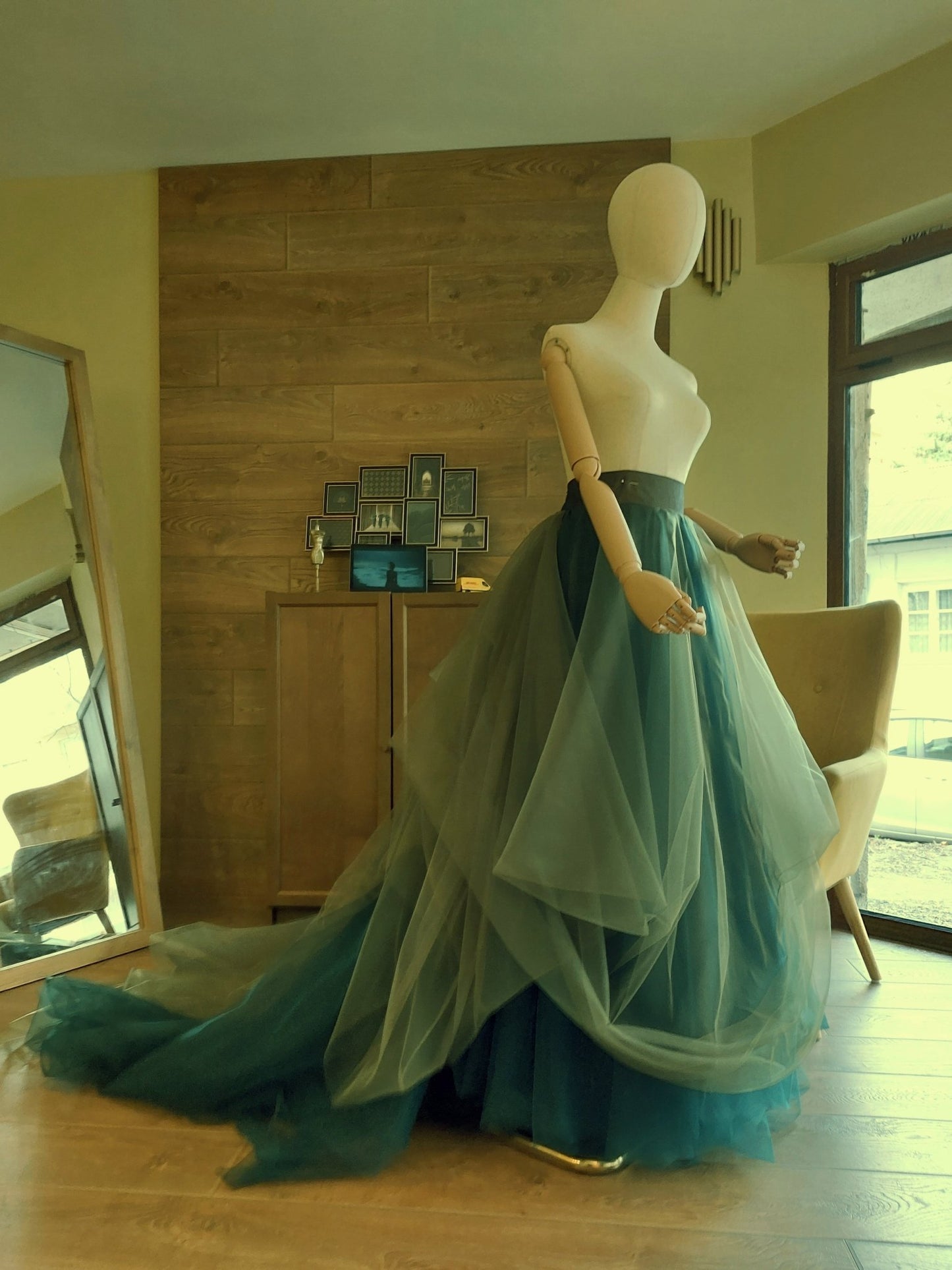 Sculptural High - Low Bridal Tulle Skirt with Train – Ombre Green Wedding Skirt – Custom Made by Asya Kolarova - Asya Kolarova
