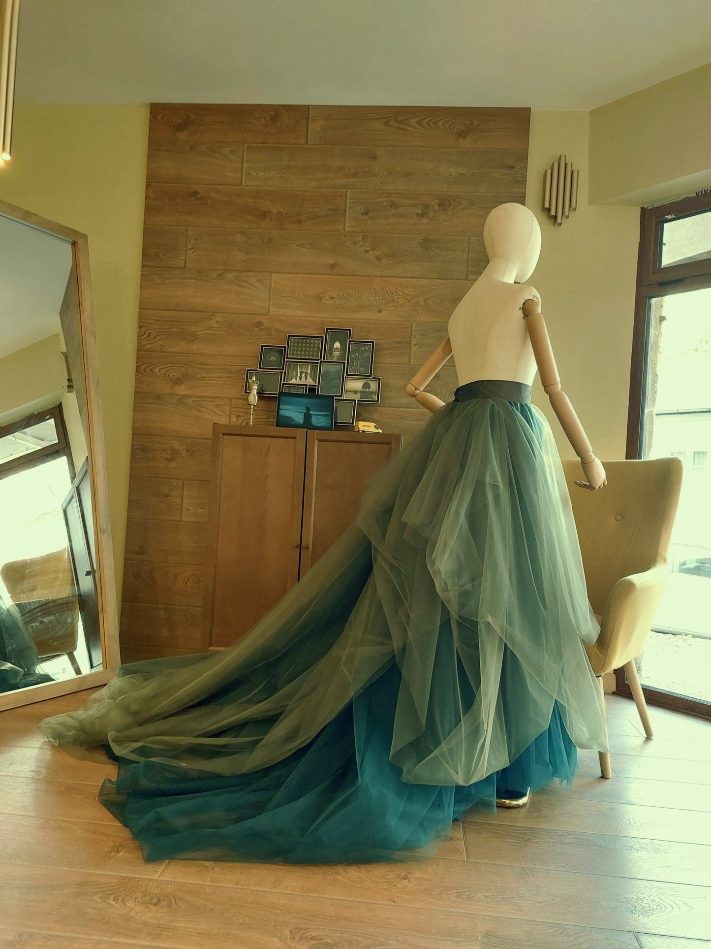 Sculptural High - Low Bridal Tulle Skirt with Train – Ombre Green Wedding Skirt – Custom Made by Asya Kolarova - Asya Kolarova