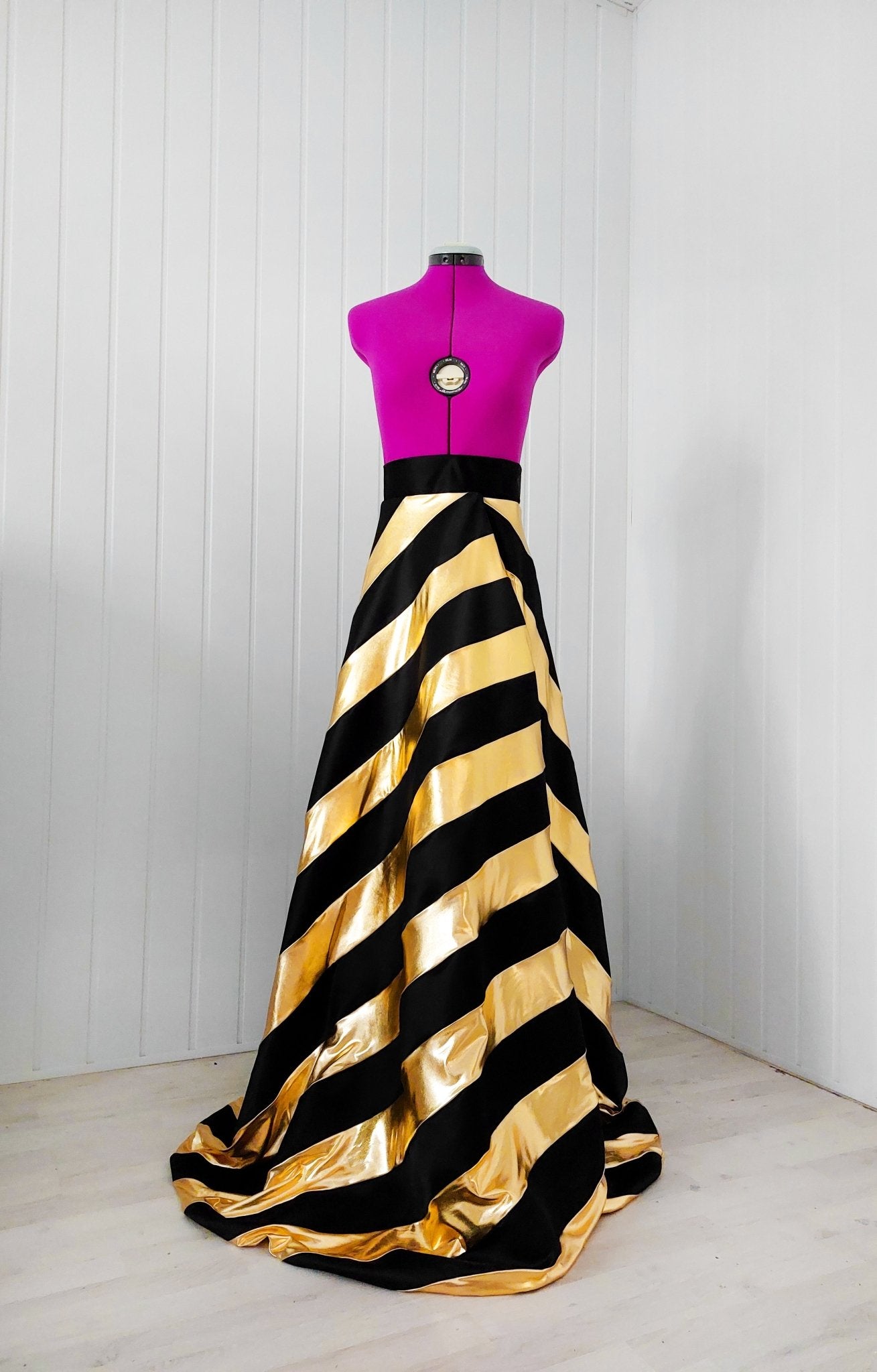 Shimmering Black & Gold Wrap Striped Floor - Length Detachable Skirt – Handmade and Customizable - Made To Measure By Asya Kolarova
