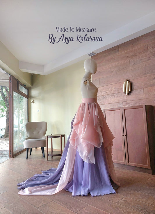 Show - Stopping Ombre Voile Skirt with Train – Pink & Lilac Layers – Wedding | Photoshoot | Cosplay | Formal Event – Custom Made in Any Color - Made To Measure Skirts By Asya Kolarova