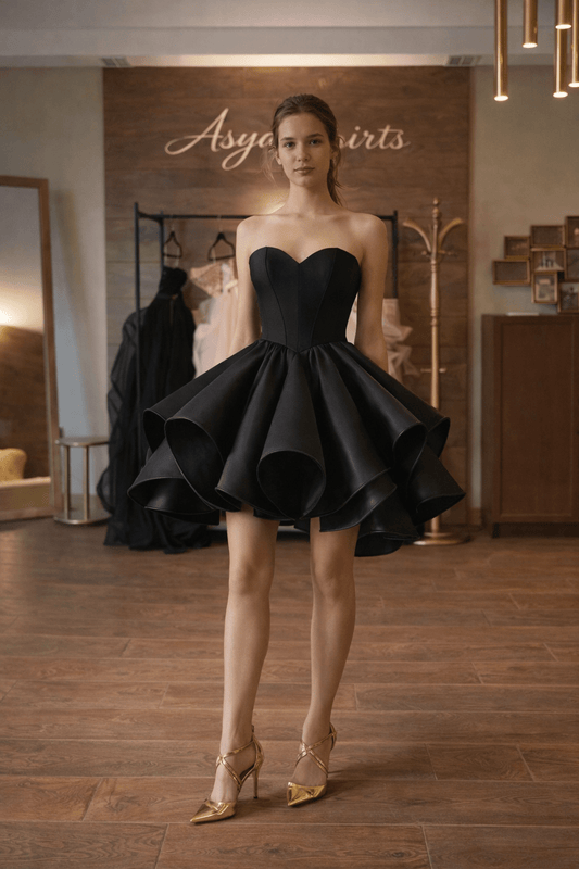 The Little Black Dress That Grew Up – Strapless Sculptural Mini Dress, Made to Measure - Asya Kolarova