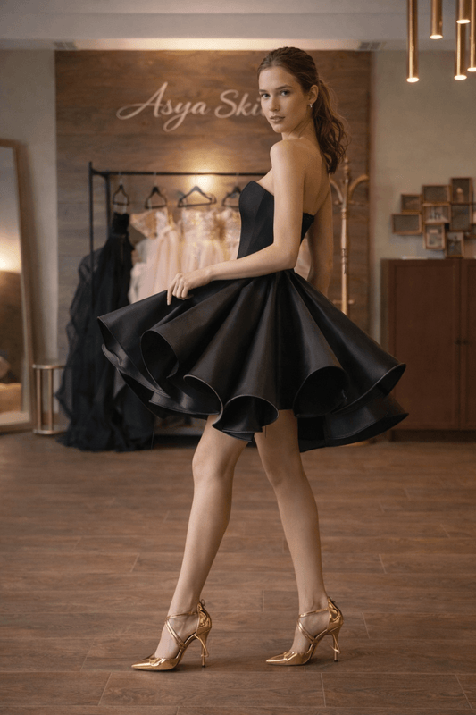 The Little Black Dress That Grew Up – Strapless Sculptural Mini Dress, Made to Measure - Asya Kolarova