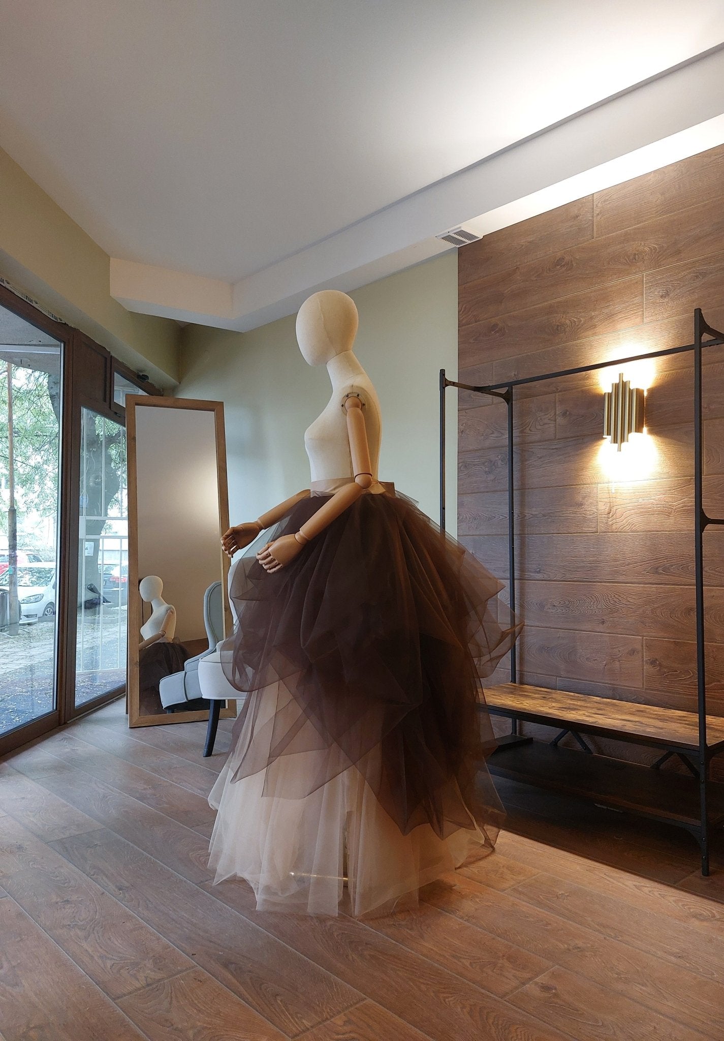 Two color Voluminous Tulle Skirt: Dark Brown and Cream Ombre Draped Bridal Skirt Floor length Wedding Gown Separate by Asya Kolarova - Made To Measure Skirts By Asya Kolarova