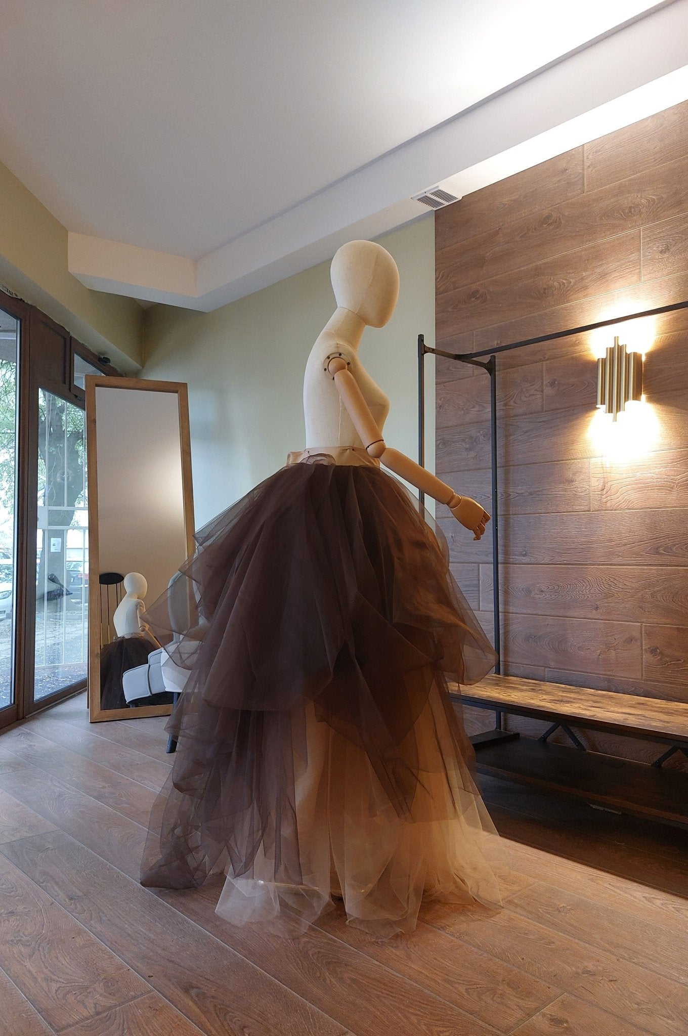 Two color Voluminous Tulle Skirt: Dark Brown and Cream Ombre Draped Bridal Skirt Floor length Wedding Gown Separate by Asya Kolarova - Made To Measure Skirts By Asya Kolarova