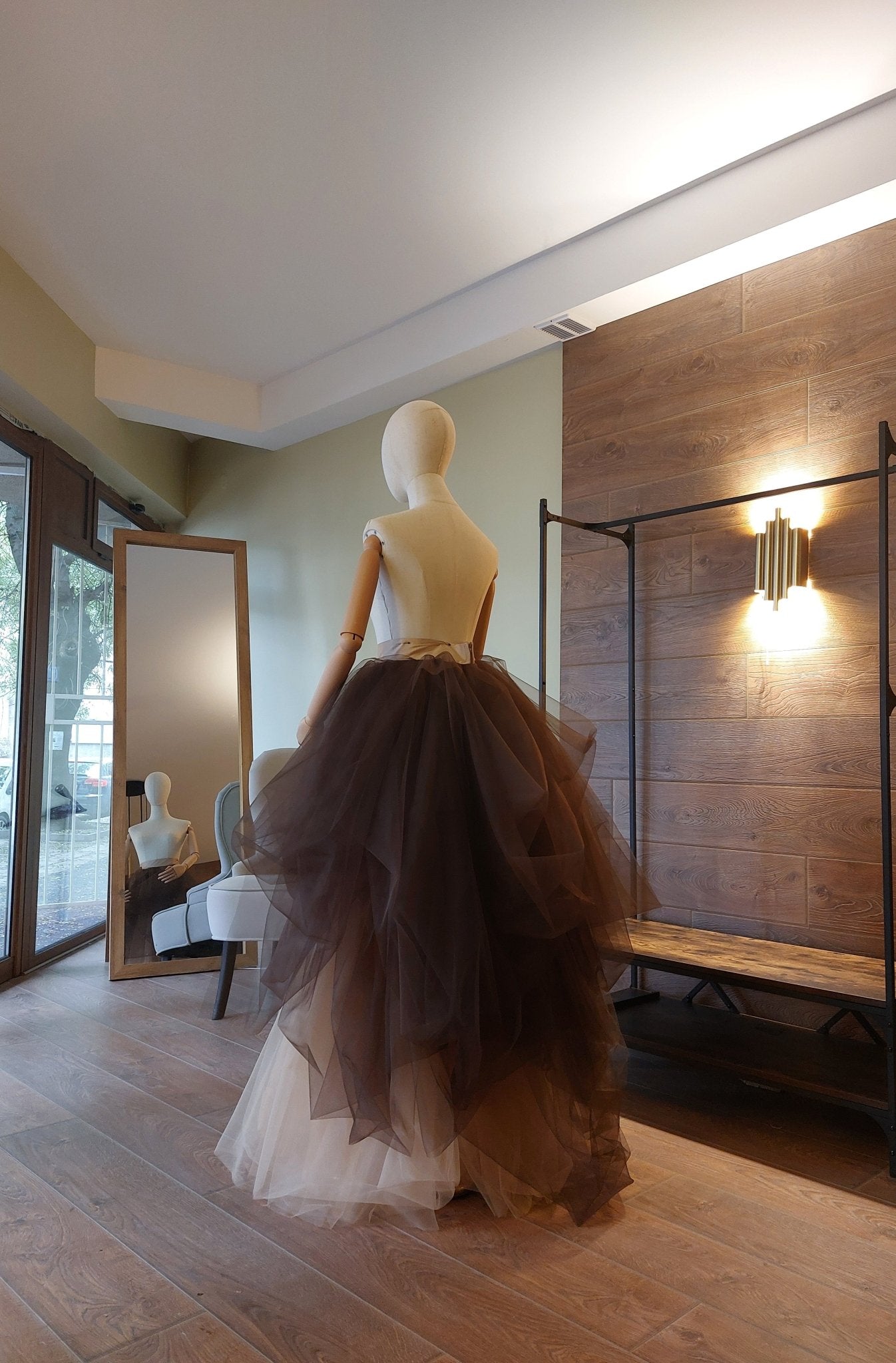 Two color Voluminous Tulle Skirt: Dark Brown and Cream Ombre Draped Br Asya Kolarova Two color Voluminous Tulle Skirt: Dark Brown and Cream Ombre Draped Br Asya Kolarova