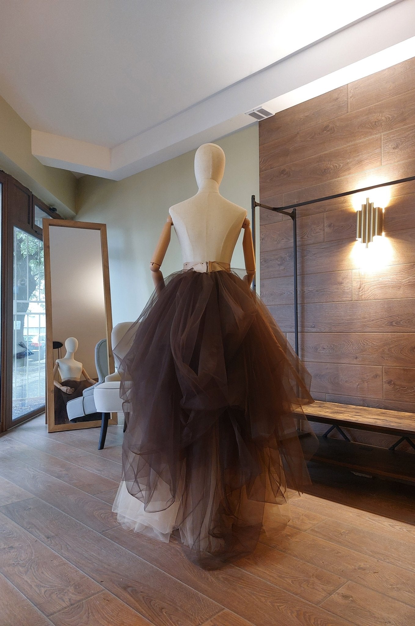 Two color Voluminous Tulle Skirt: Dark Brown and Cream Ombre Draped Br – Asya Kolarova