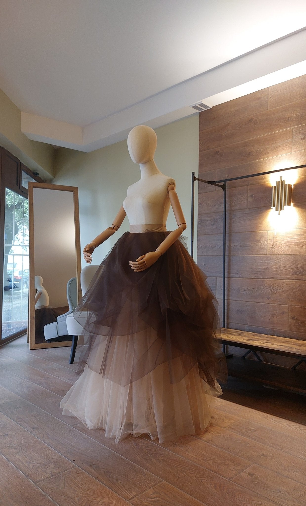 Two color Voluminous Tulle Skirt: Dark Brown and Cream Ombre Draped Bridal Skirt Floor length Wedding Gown Separate by Asya Kolarova - Made To Measure Skirts By Asya Kolarova