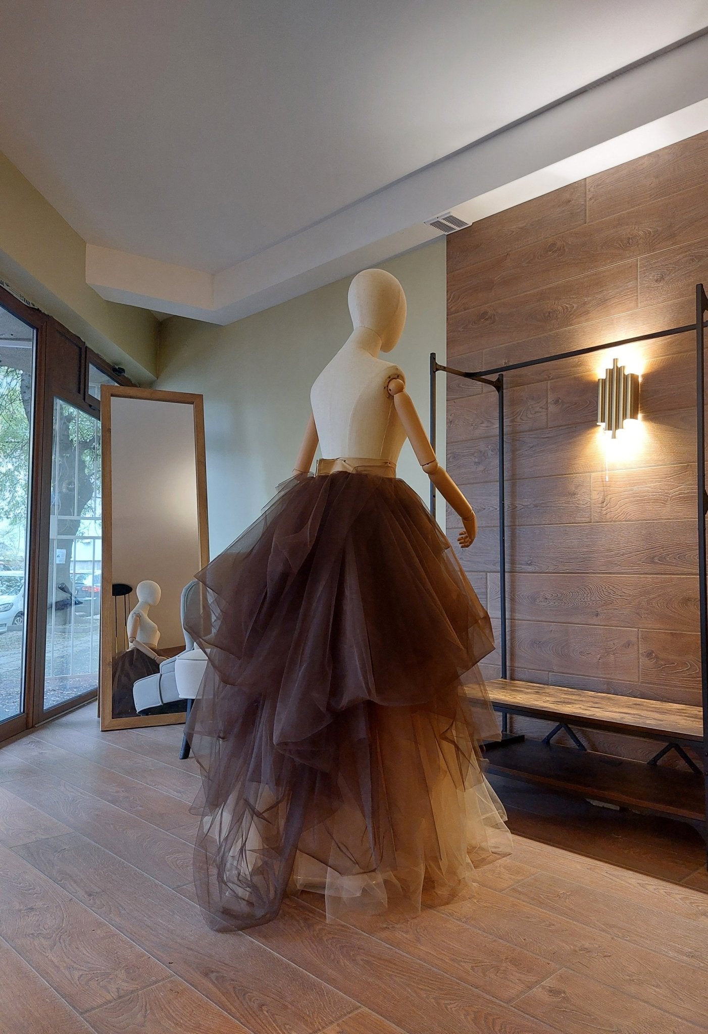 Two color Voluminous Tulle Skirt: Dark Brown and Cream Ombre Draped Bridal Skirt Floor length Wedding Gown Separate by Asya Kolarova - Made To Measure Skirts By Asya Kolarova