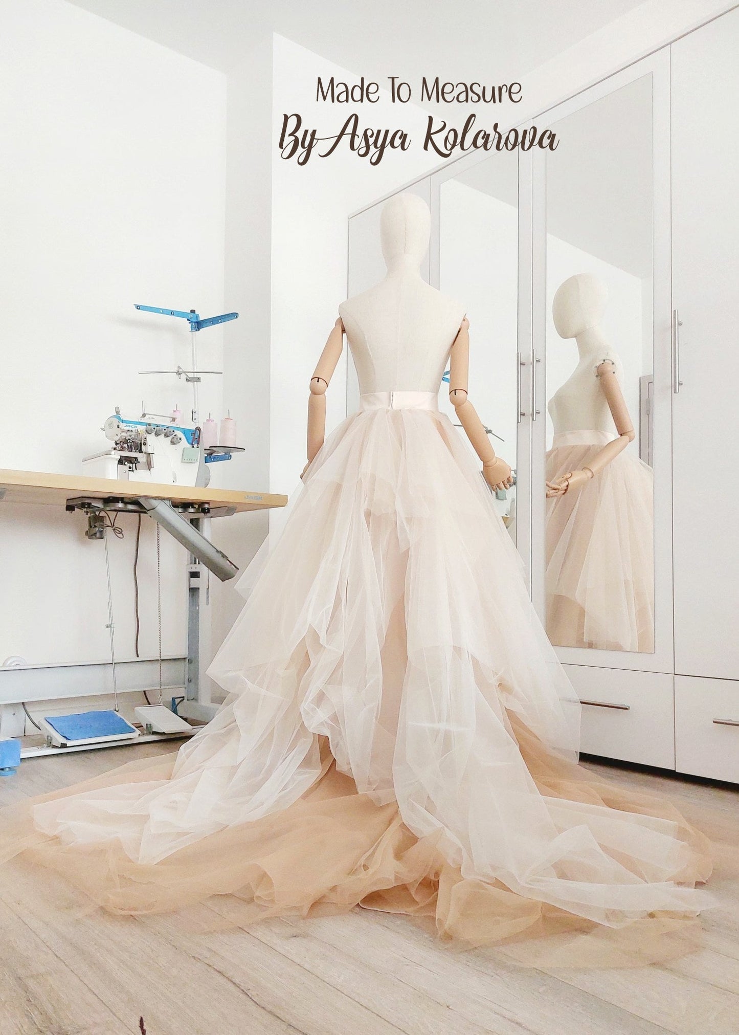 Wedding Tulle Skirt with Train Beige & Ivory Color Combination Long Draped Skirt Photo Session Ceremony Photoshoot Bridal Gown Separate - Made To Measure Skirts By Asya Kolarova
