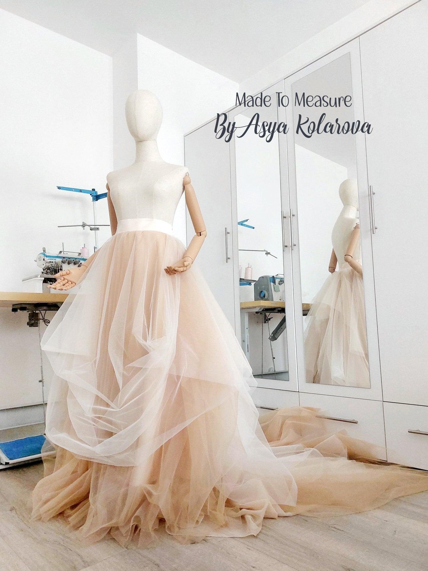 Wedding Tulle Skirt with Train Beige & Ivory Color Combination Long Draped Skirt Photo Session Ceremony Photoshoot Bridal Gown Separate - Made To Measure Skirts By Asya Kolarova
