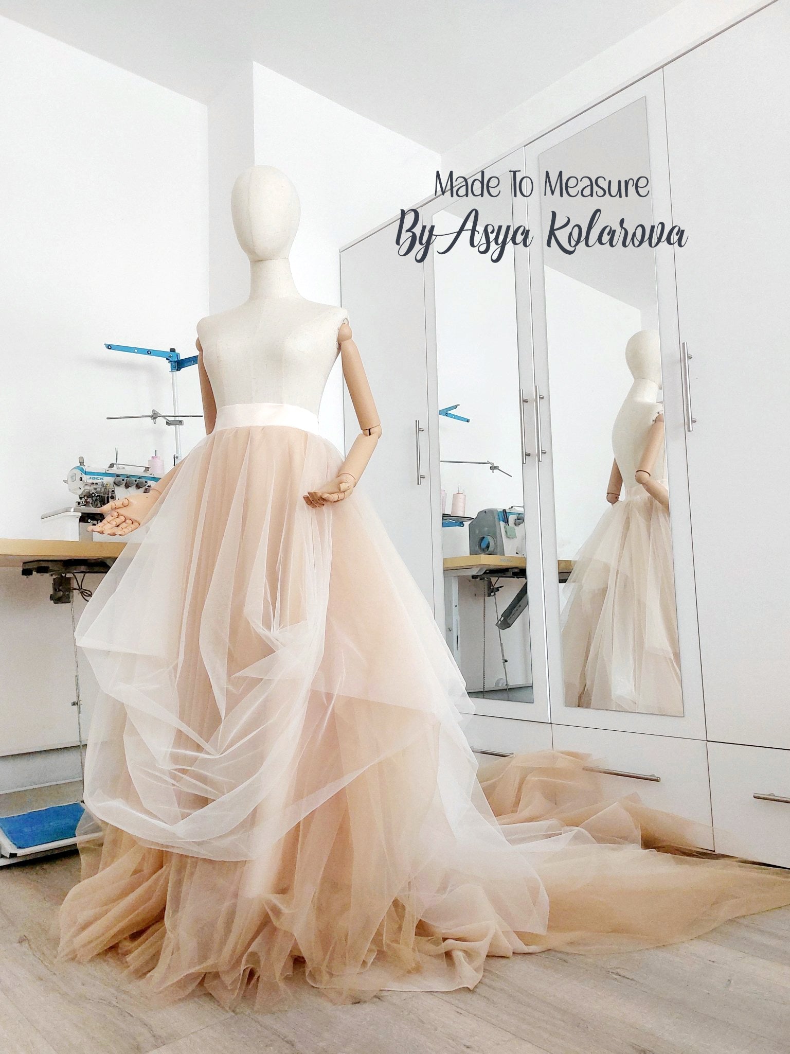 Wedding Tulle Skirt with Train Beige & Ivory Color Combination Long Draped Skirt Photo Session Ceremony Photoshoot Bridal Gown Separate - Made To Measure Skirts By Asya Kolarova