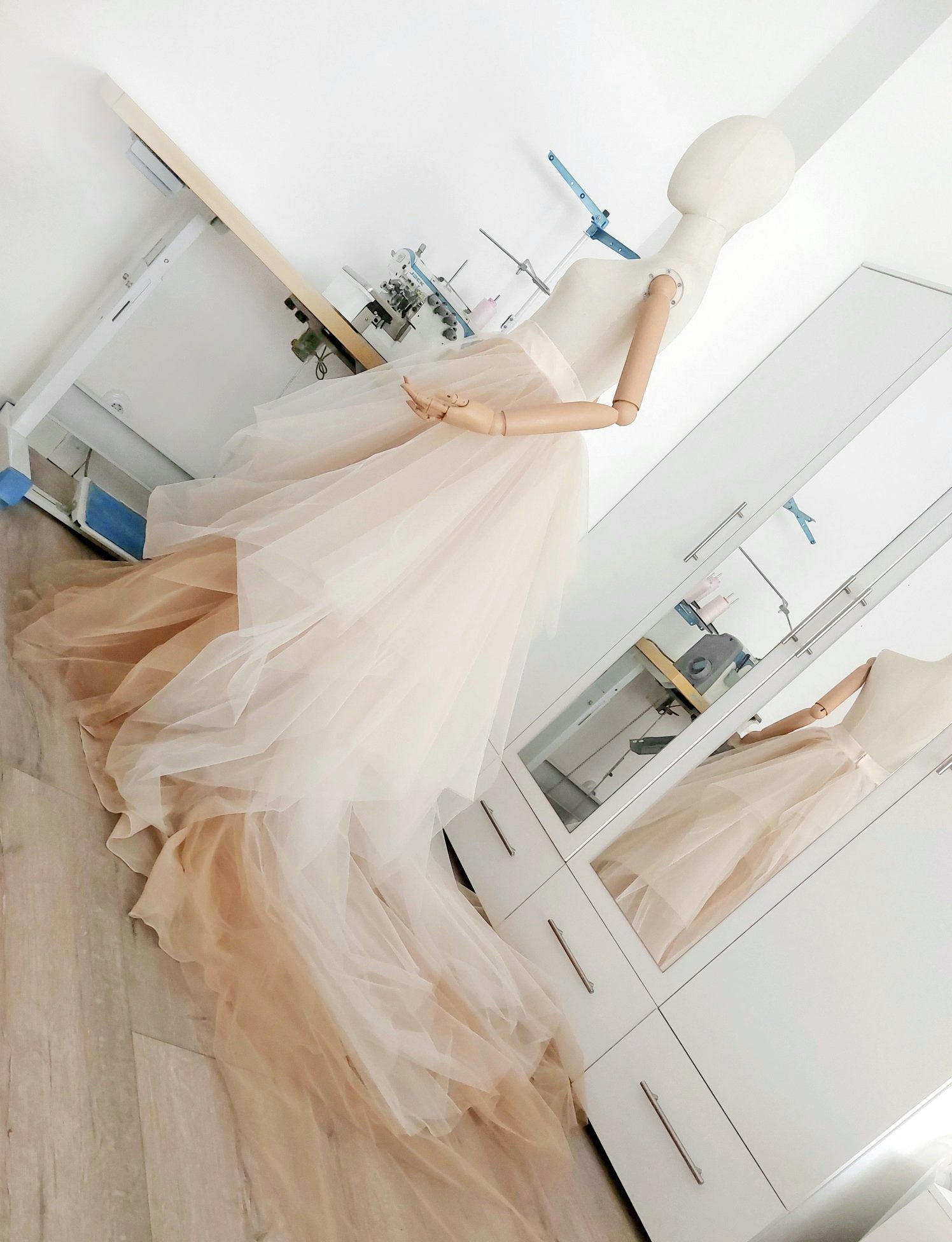 Wedding Tulle Skirt with Train Beige & Ivory Color Combination Long Draped Skirt Photo Session Ceremony Photoshoot Bridal Gown Separate - Made To Measure Skirts By Asya Kolarova