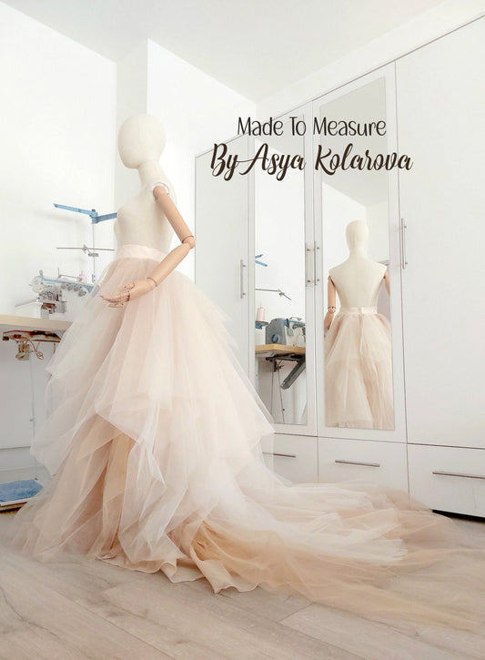 Wedding Tulle Skirt with Train Beige & Ivory Color Combination Long Draped Skirt Photo Session Ceremony Photoshoot Bridal Gown Separate - Made To Measure Skirts By Asya Kolarova