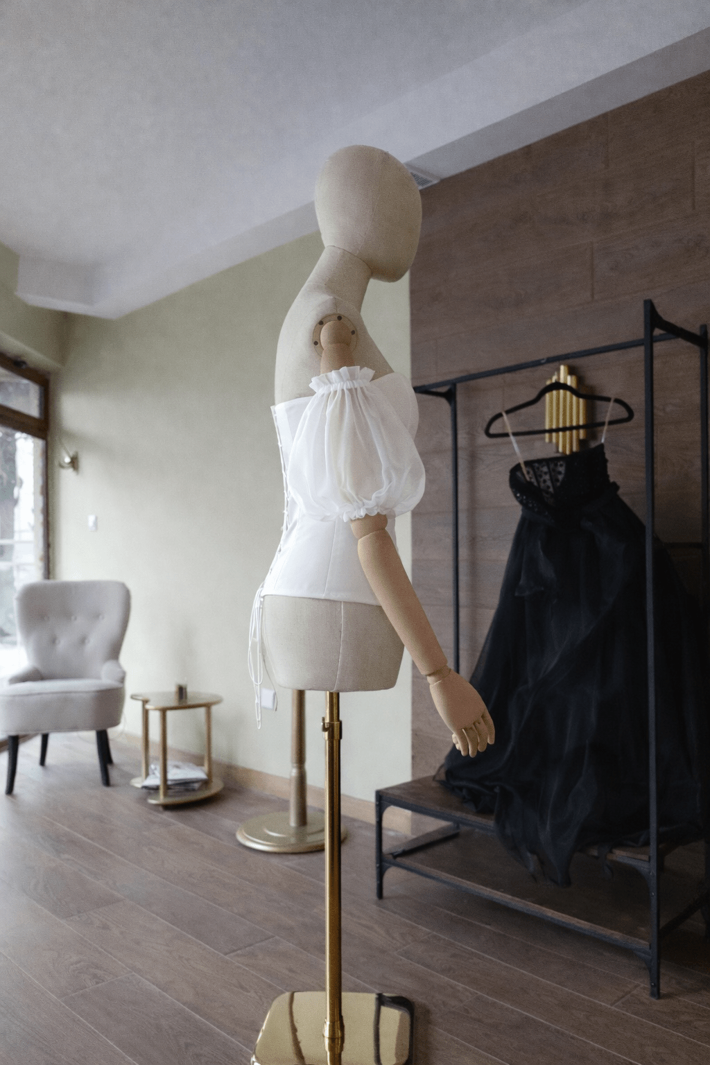 White Hourglass Corset Satin Top – Quilted Cups, Lace - Up Back Bustier, Organza Puffy Sleeves - By Asya Kolarova